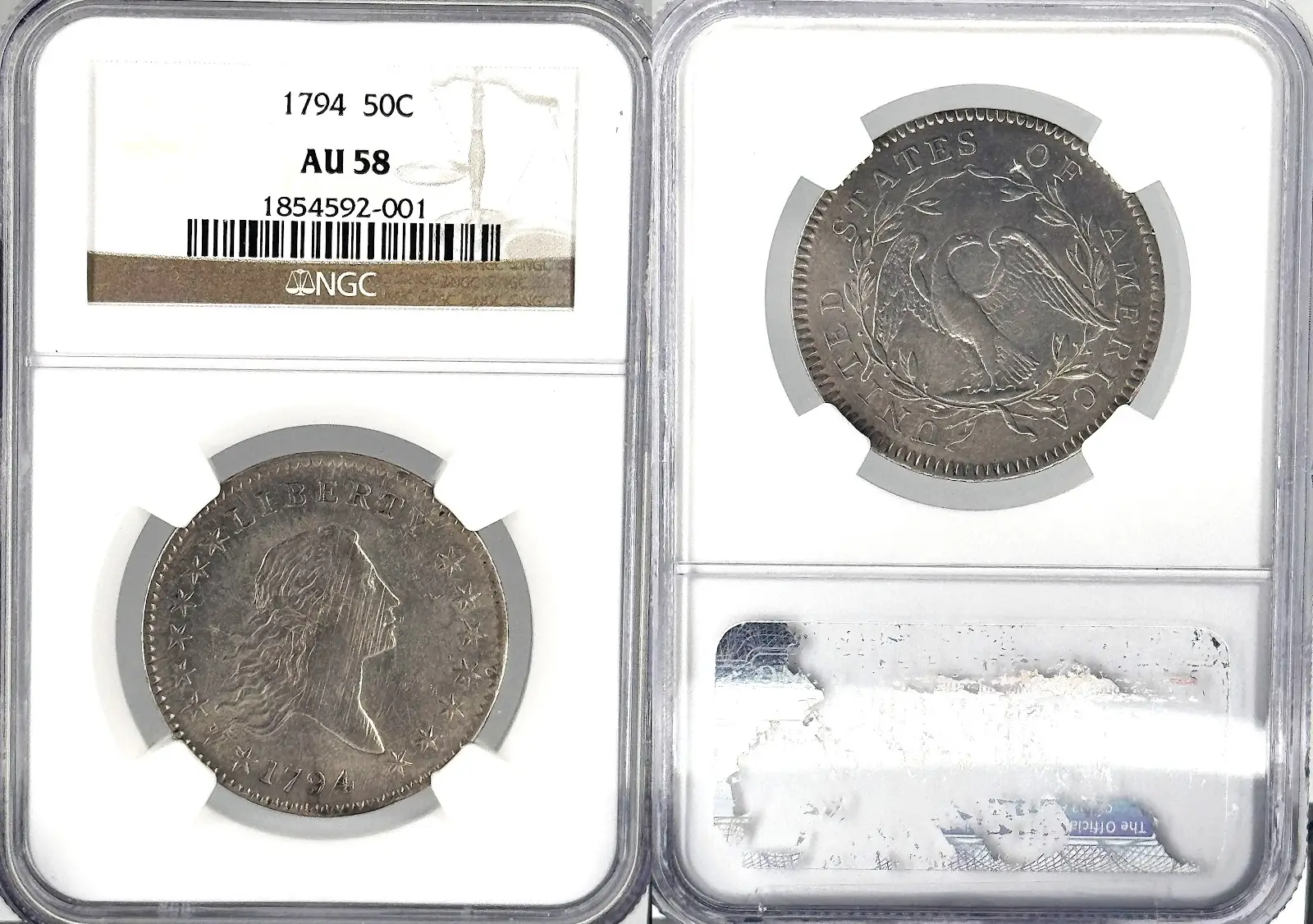 1794 Flowing Hair 50c NGC AU58