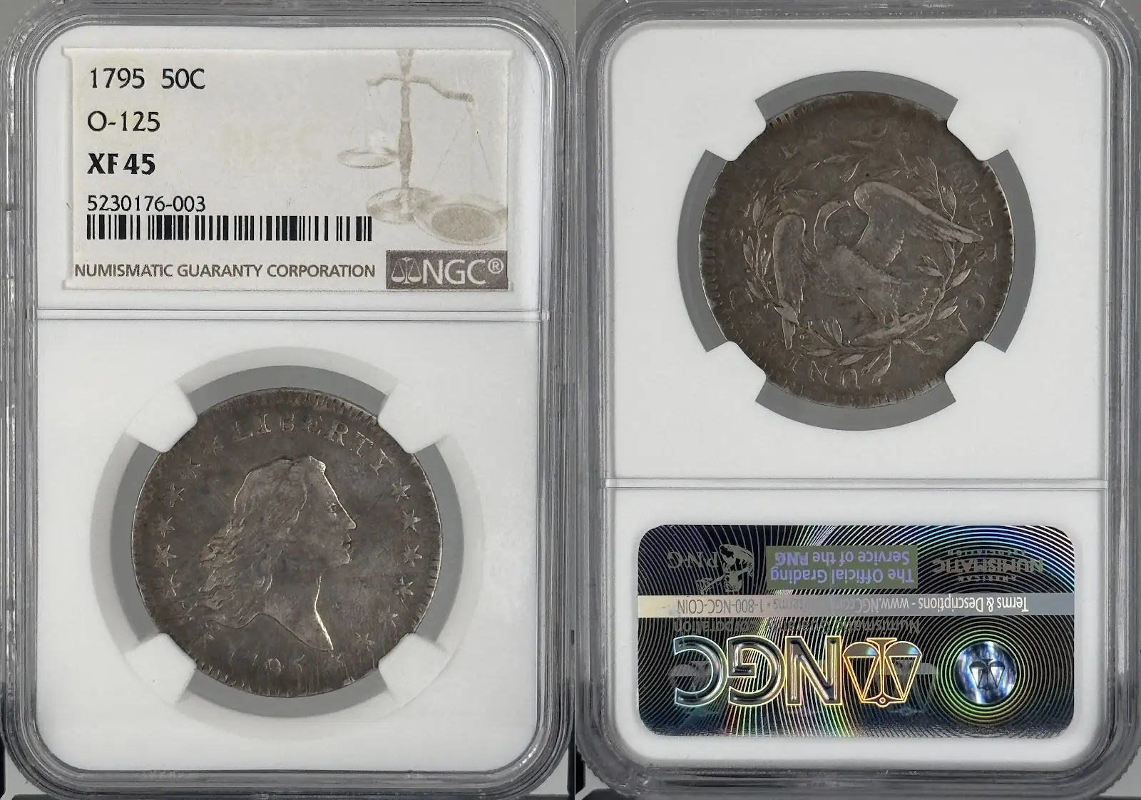 1795 Flowing Hair 50c, O-125, NGC XF 45
