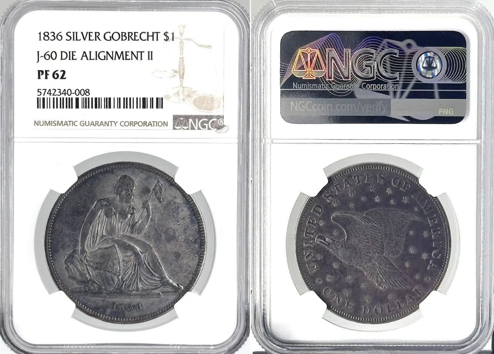 1836 Gobrecht J-60 Die Allign II, NGC PF62
