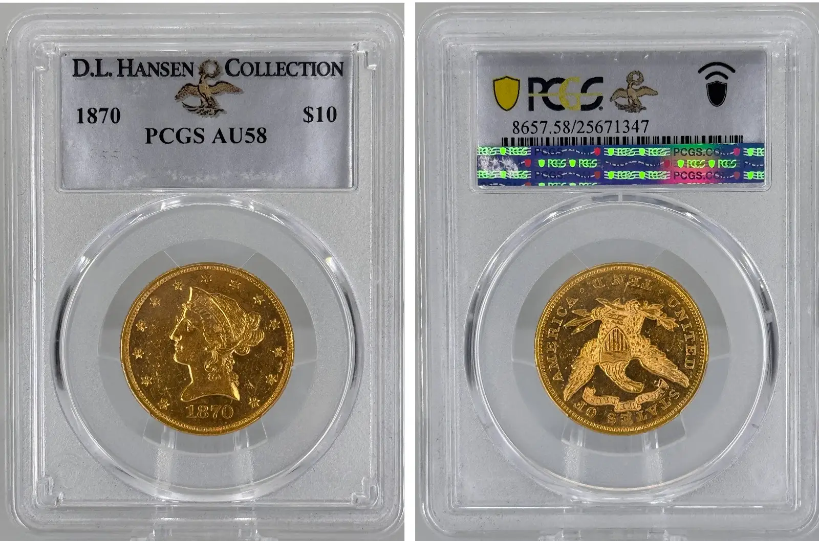 1870 $10 Liberty PCGS AU58 Ex. DL Hansen