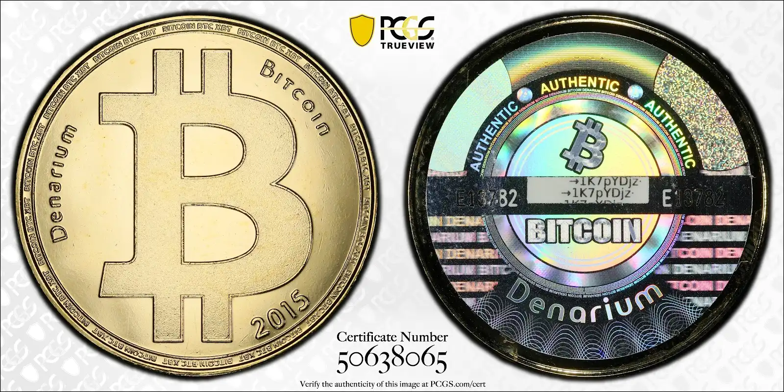 2015 Token Denarium_bitcoin 1K7pYDjz PCGS MS67