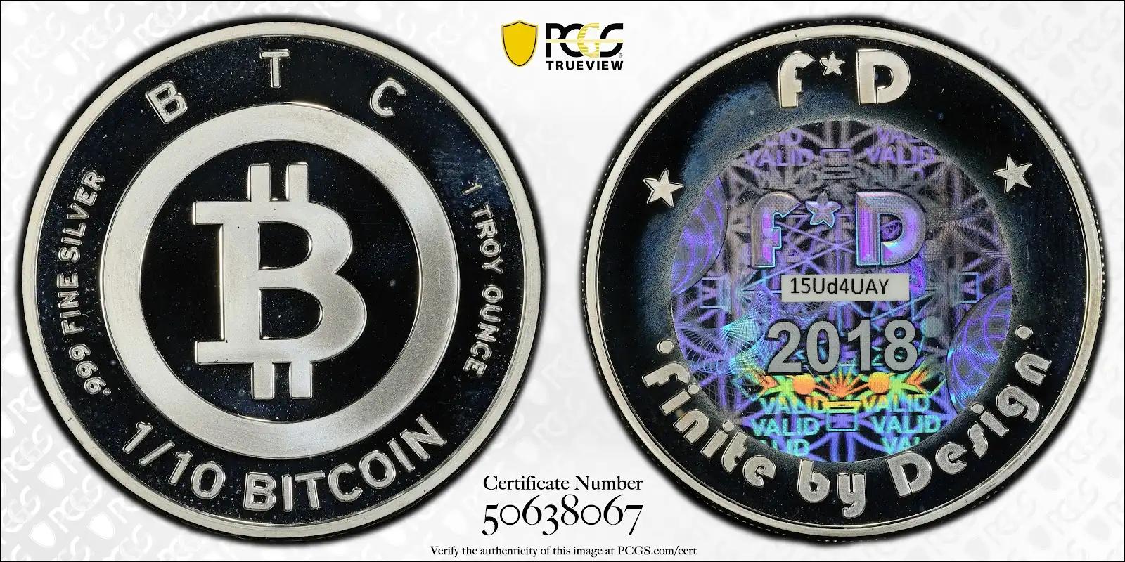 2018 .1 BTC Finite By Design DCAM 15Ud4UAY PCGS MS67