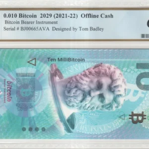 2021-22 Off Line Cash .010 BTC Funded PCGS 66 PPQ