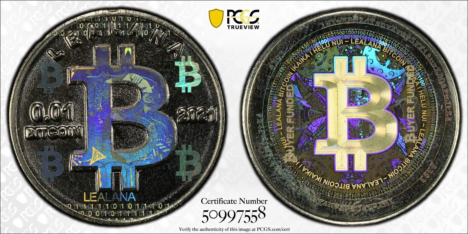 2021 Lealana 0.01 BTC, Raindow Strike, Ci-Ni, Buyer Funded PCGS MS66