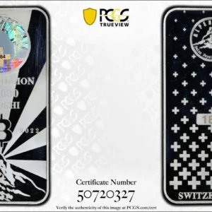 2022 .005 BTC Alpen Coin, silvered bar 184 PCGS PR Funded