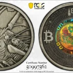 (2023) 2020, 0.2020 BTC Lealana 2oz Silver, BF, Grim Reaper, Antique Finish PCGS MS64