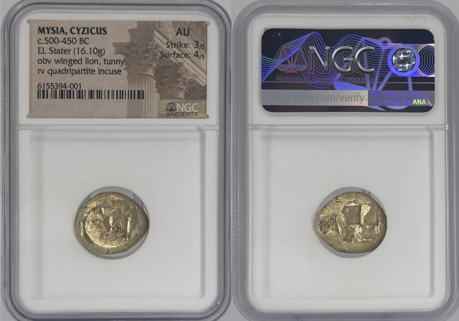 Mysia, Cyzicus EL Stater Lion Tunny NGC AU